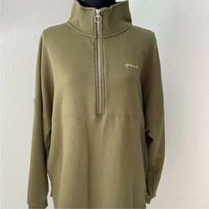 PINK Olive Green Half-Zip Pullover